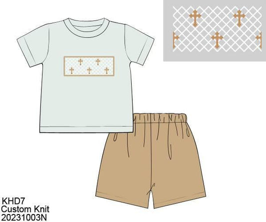 Pre Order 116: Geometric Smock Crosses- Boys Casual Short Set