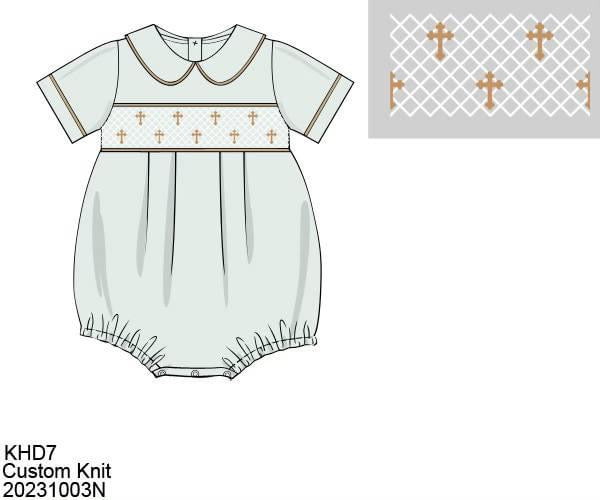 Pre Order 116: Geometric Smock Crosses- Boys Knit Bubble