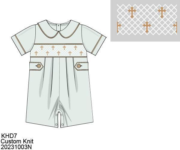 Pre Order 116: Geometric Smock Crosses- Boys Knit Romper