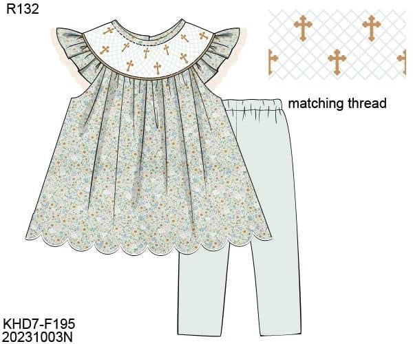 Pre Order 116: Geometric Smock Crosses- Girls Legging Set