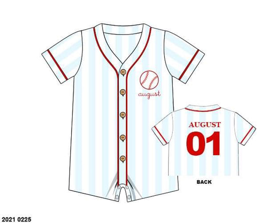 Pre Order 116: Play Ball!- Unisex Blue Stripe Jersey Romper