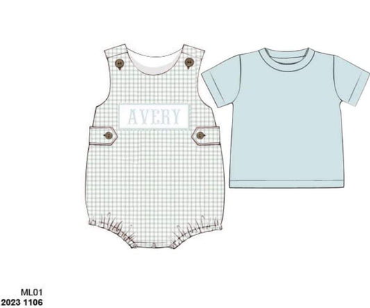 Pre Order 116: Finlee Name Smocks- Boys 2pc Woven Bubble