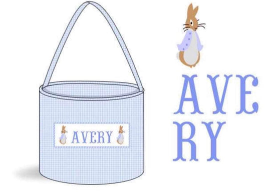 Pre Order 116: Easter Baskets- Blue Bunny Name Smock