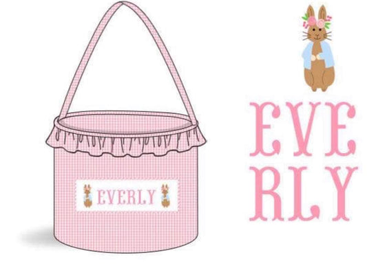 Pre Order 116: Easter Baskets- Pink Bunny Name Smock