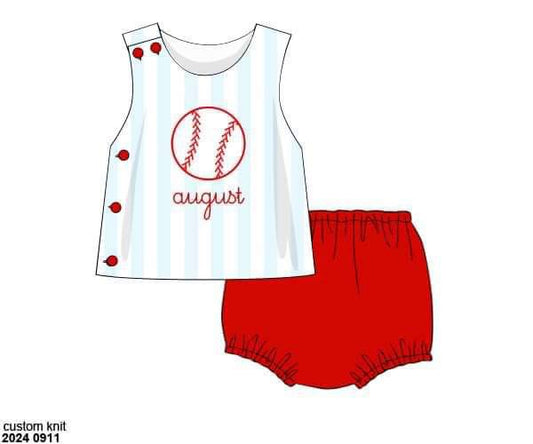 Pre Order 116: Play Ball!- Boys Knit Appliqué Diaper Set