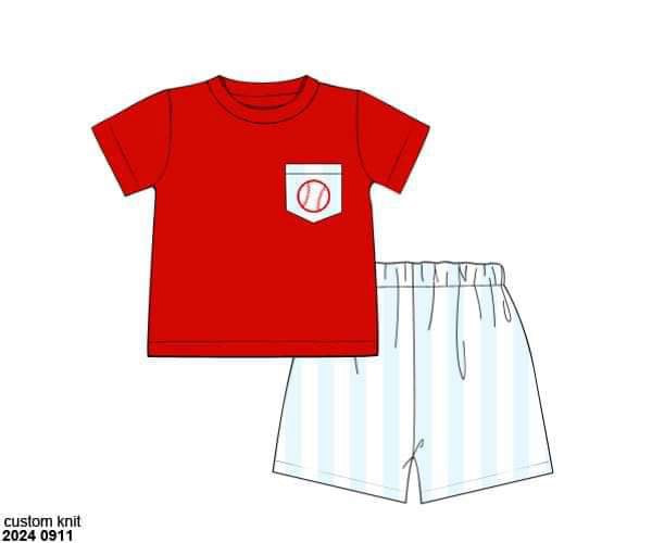 Pre Order 116: Play Ball!- Boys Knit Angled Short Set