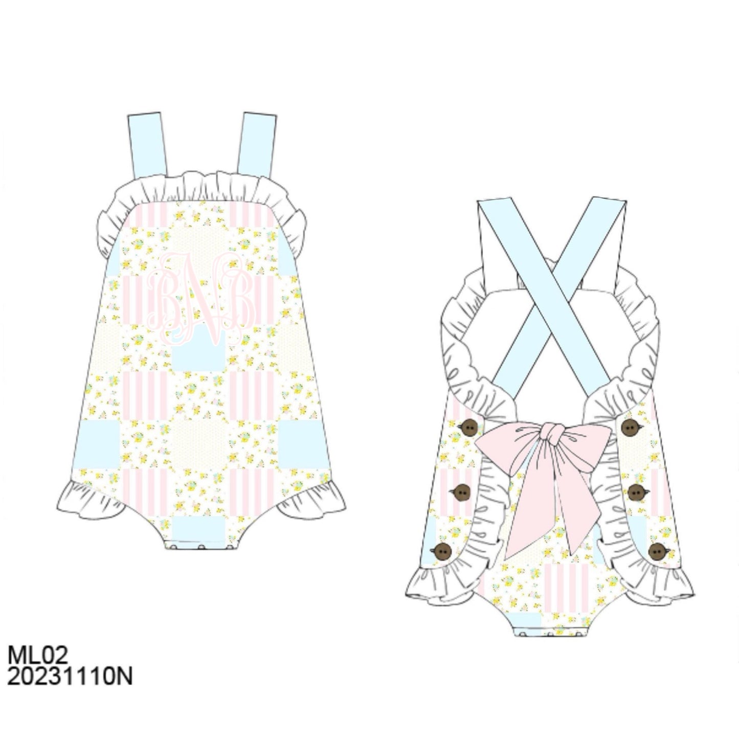 Pre Order 122: Polly Patchwork- Girls Knit Sunsuit