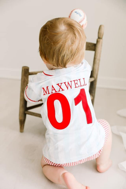 Pre Order 116: Play Ball!- Unisex Blue Stripe Jersey