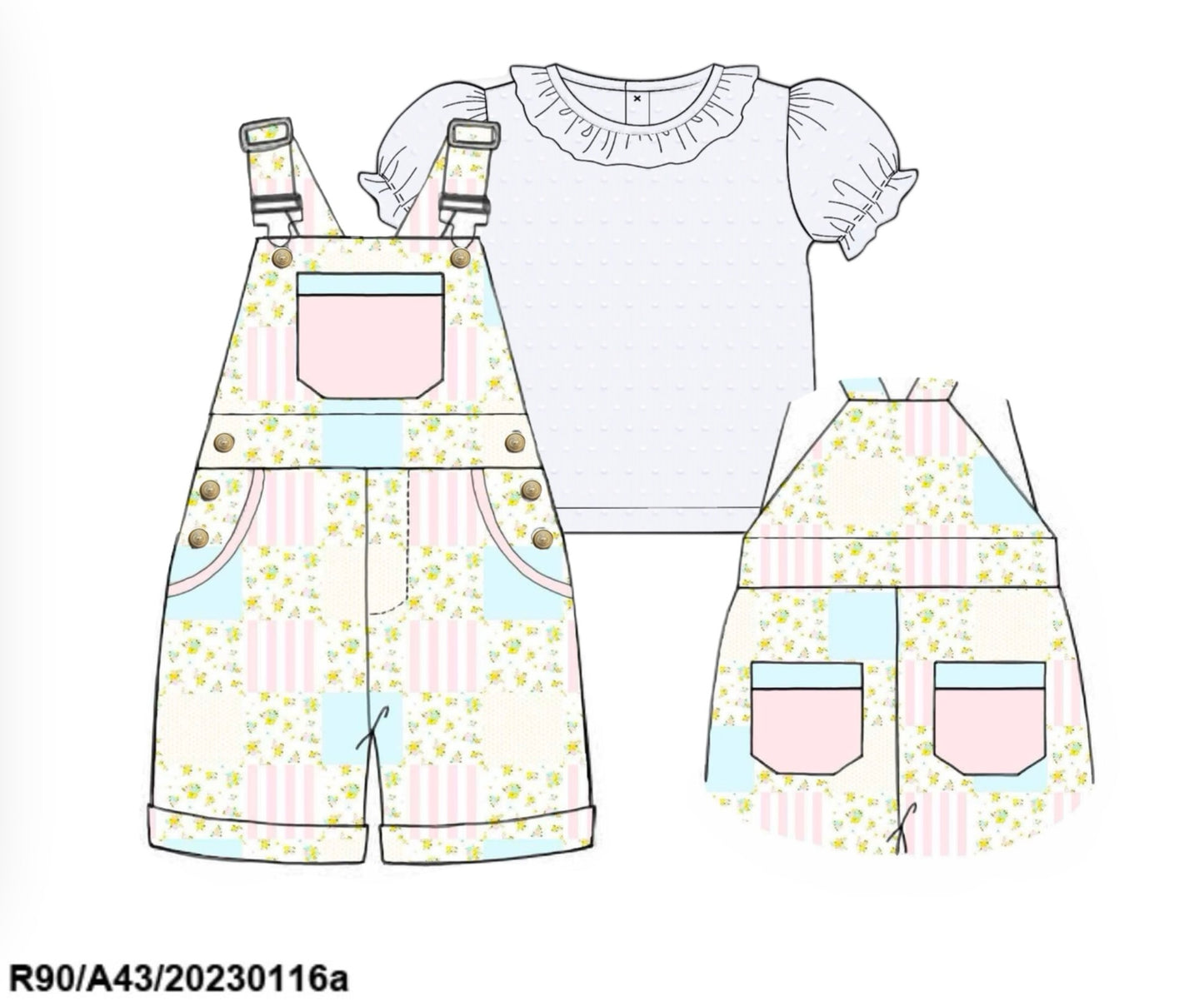 Pre Order 122: Polly Patchwork- Girls Woven Overalls