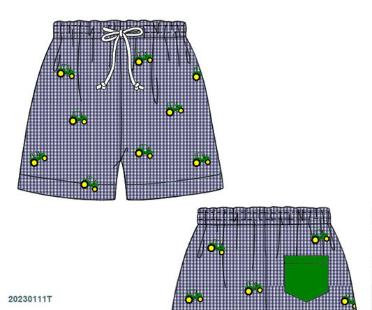 Pre Order 122: Green Tractor- Boys Woven Traditional Swim Shorts