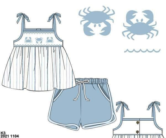 RTS: Blue Crabs- Girls Knit Shortie Set