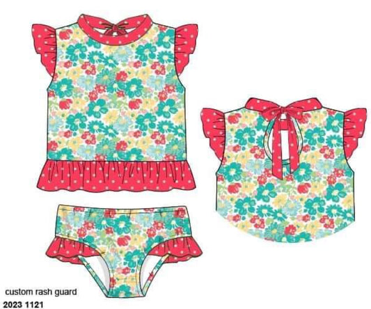 RTS: Aloha Floral- Girls 2pc Rash Guard Swim