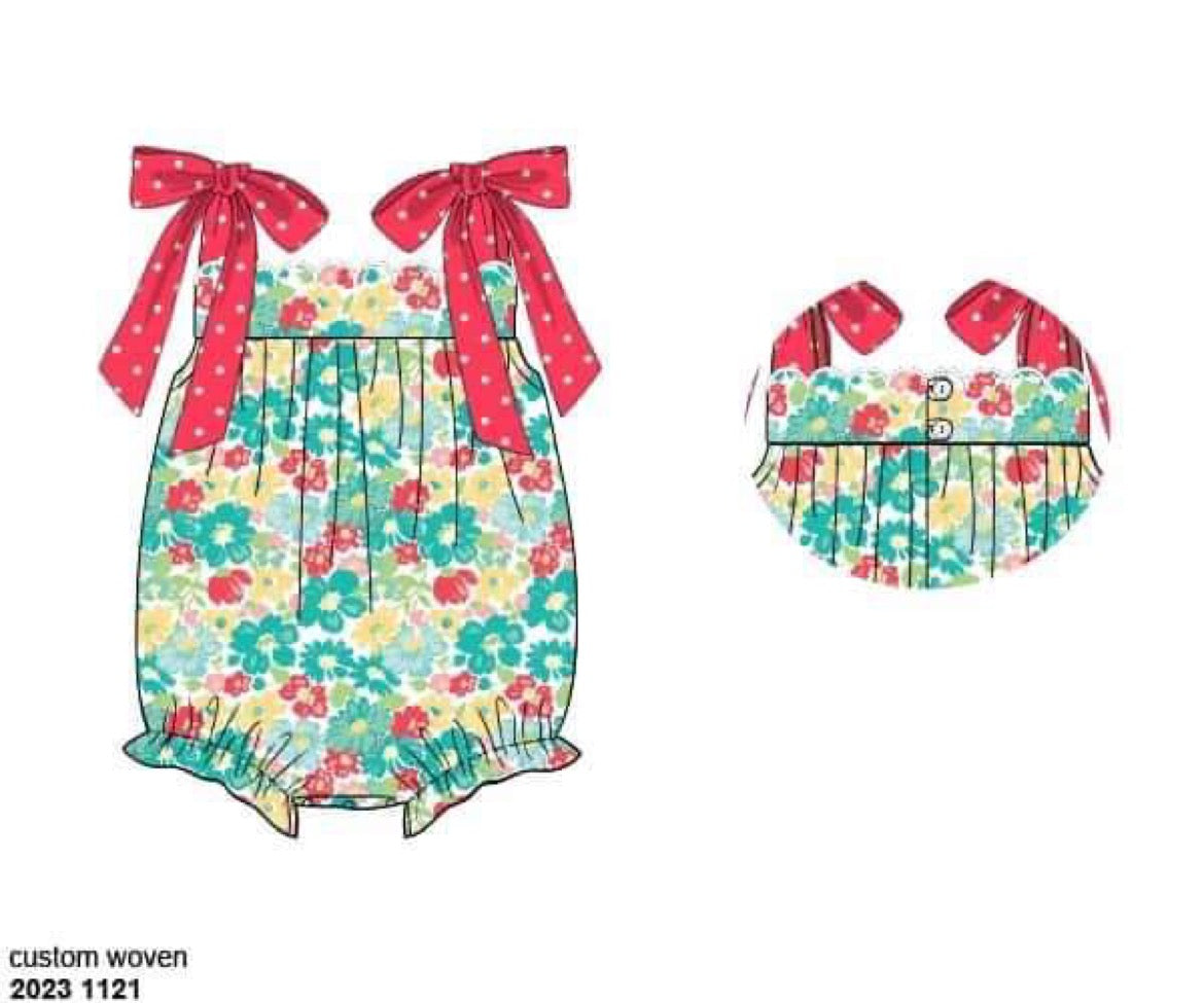 RTS: Aloha Floral- Girls Woven Bubble