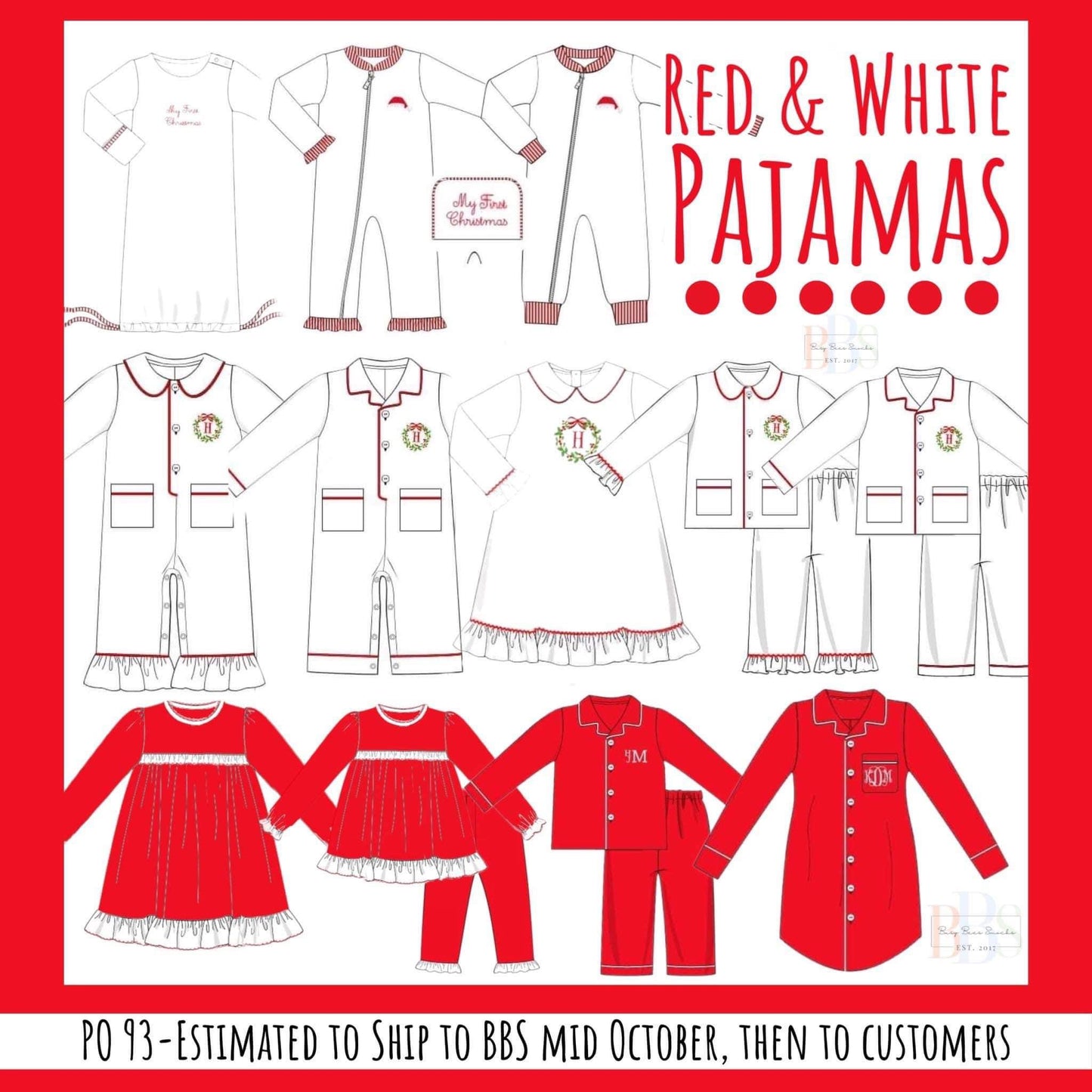 RTS: Red & White Pjs- Girls Red Knit Gown