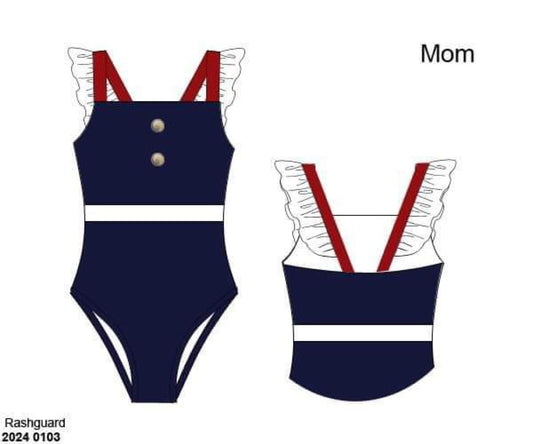 RTS: Sailors At Sea- Mom 1pc Rash Guard Swim