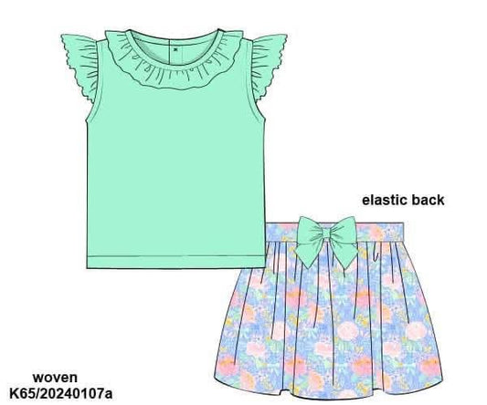 Pre Order 123: Ava Floral- Girls Woven Skort Set