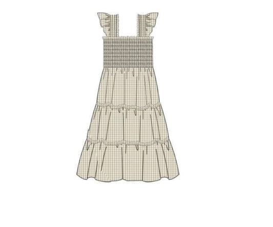 RTS: Mom & Mini Basics- Mom/Mini Tan Micro Gingham Woven Dress