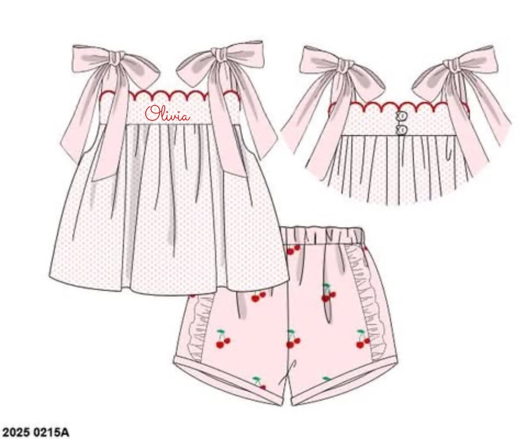 Pre Order 123: Burriss Cherries- Girls Knit Shortie Set