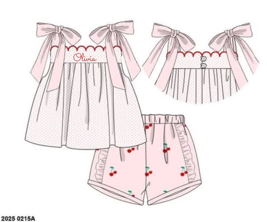 Pre Order 123: Burriss Cherries- Girls Knit Shortie Set