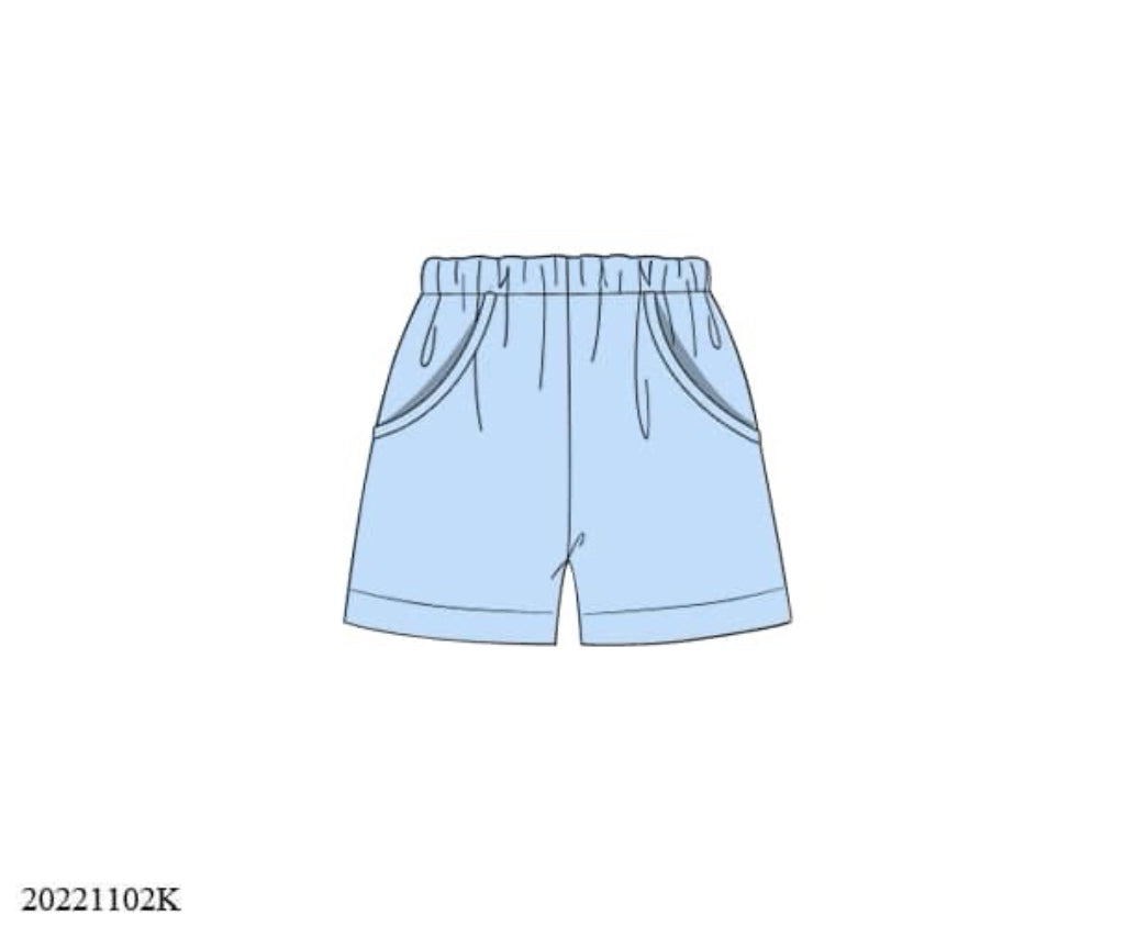 Pre Order 123: Boys Knit Bottoms- Light Blue Traditional Shorts