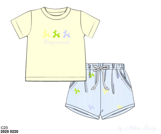 Pre Order 123: Party Animals- Boys Woven Shortie Set