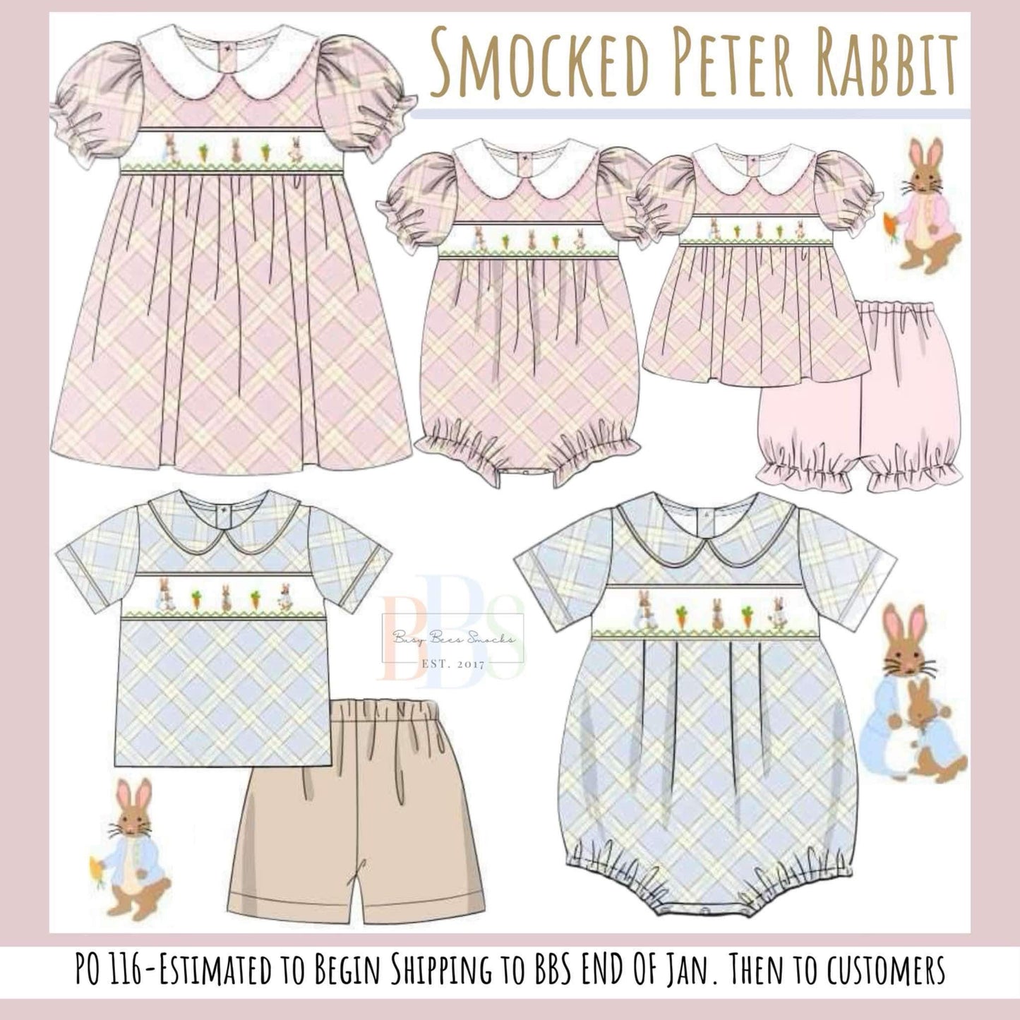 Pre Order 116: Smocked Peter Rabbit- Boy Short Set