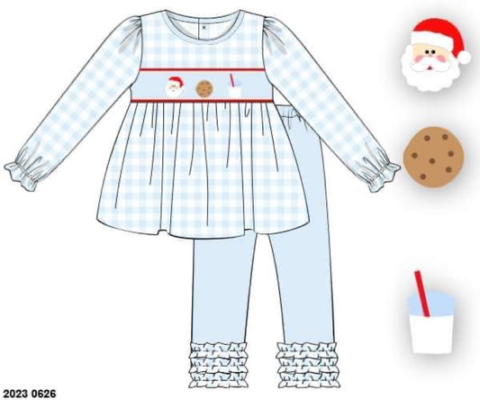 RTS: Blue Gingham Milk & Cookies- Girls Knit Legging Set