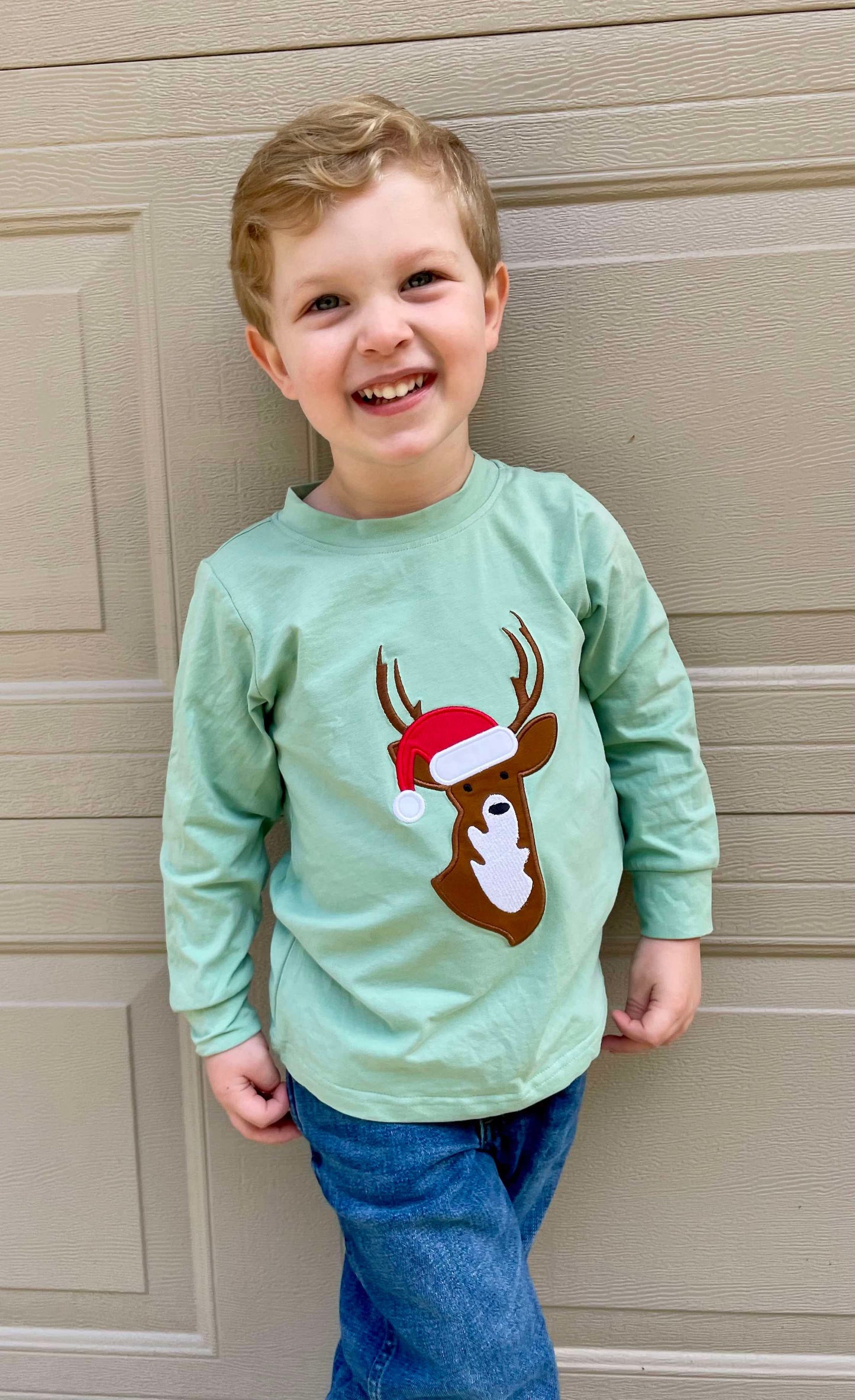 RTS: 25 Days of Christmas- Boys Santa Deer Knit Shirt