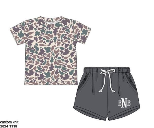 Pre Order 119: Simple Knit Sets- Boys Camo Shortie Set