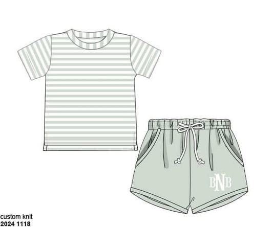 Pre Order 119: Simple Knit Sets- Boys Sage Shortie Set