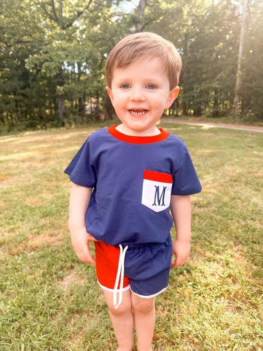 RTS: Patriotic Colorblock- Boys Knit Shortie Set (No Monogram)