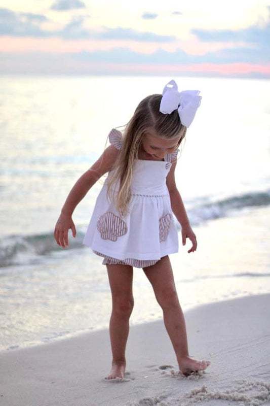 Pre Order 119: Seersucker Seashells- Girls Bloomer Set