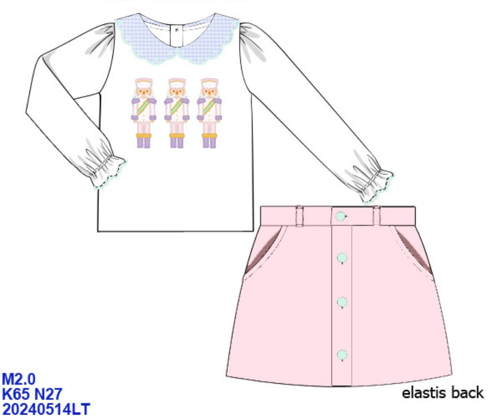 RTS: Pastel Nutcrackers- Girls Velvet Skort Set