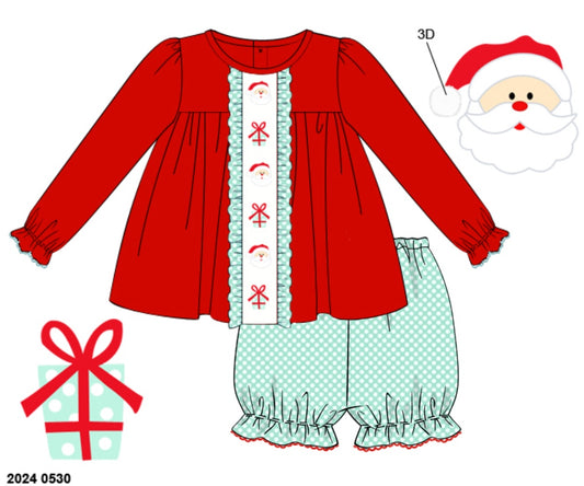 RTS: Christmas Presents & Santa- Girls Woven Bubble Short Set