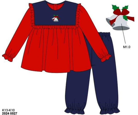 RTS: Silver Bells- Girl Knit Bubble Pant Set