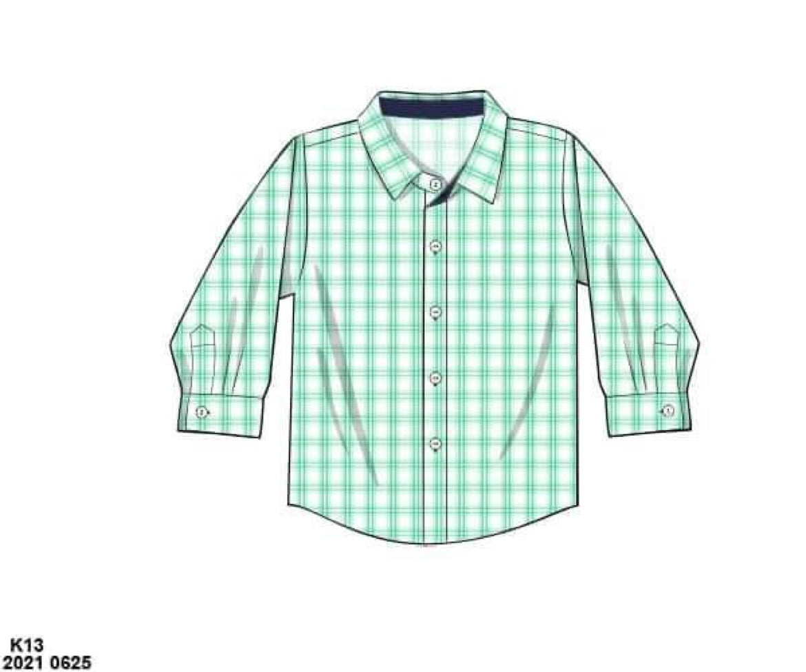 RTS: Mint Windowpane- Boys Woven Button Up