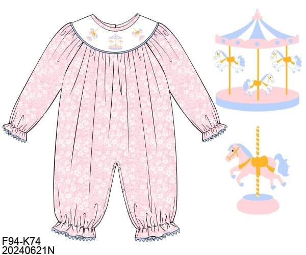 RTS: Rockin' Carousel- Girls Woven Romper