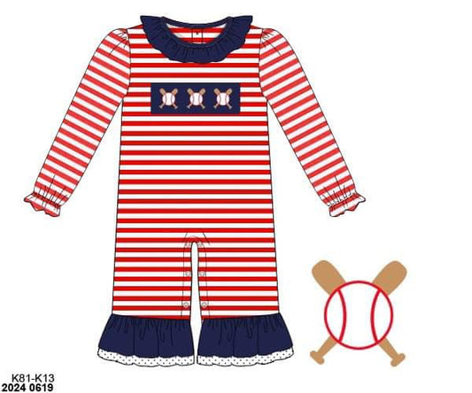 RTS: Winter Baseball- Girls Knit Romper