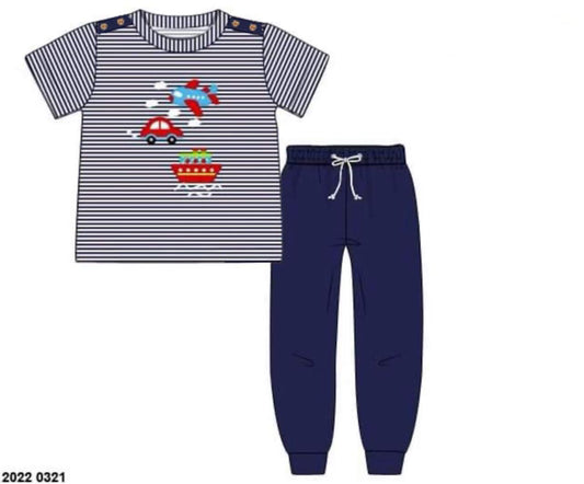 RTS: Boys & Girls- Boys Transportation Appliqué Knit Jogger Set