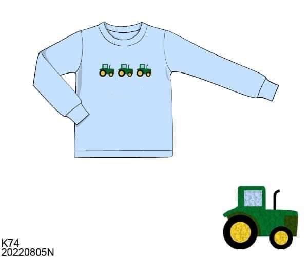 RTS: French Knot Tractors- Boy Knit Shirt (No Monogram)