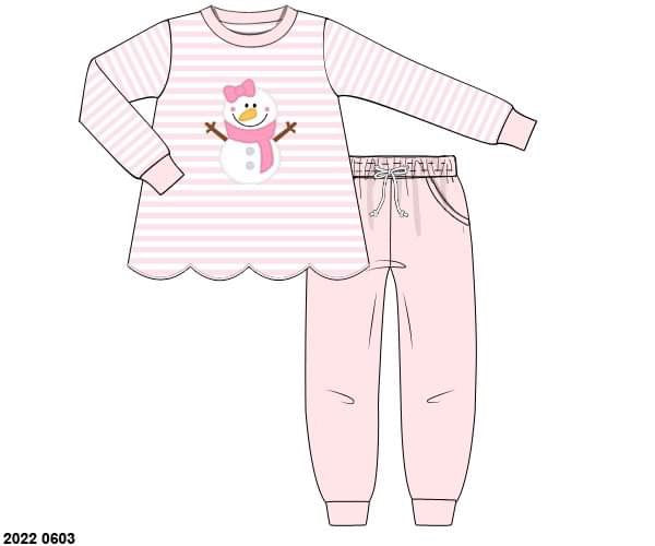 RTS: Crochet Snowmen- Girls Knit Jogger Set