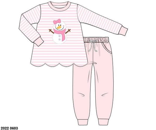 RTS: Crochet Snowmen- Girls Knit Jogger Set