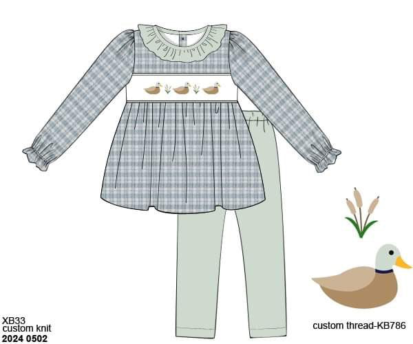 RTS: Smocked Ducks- Girls Knit Legging Set