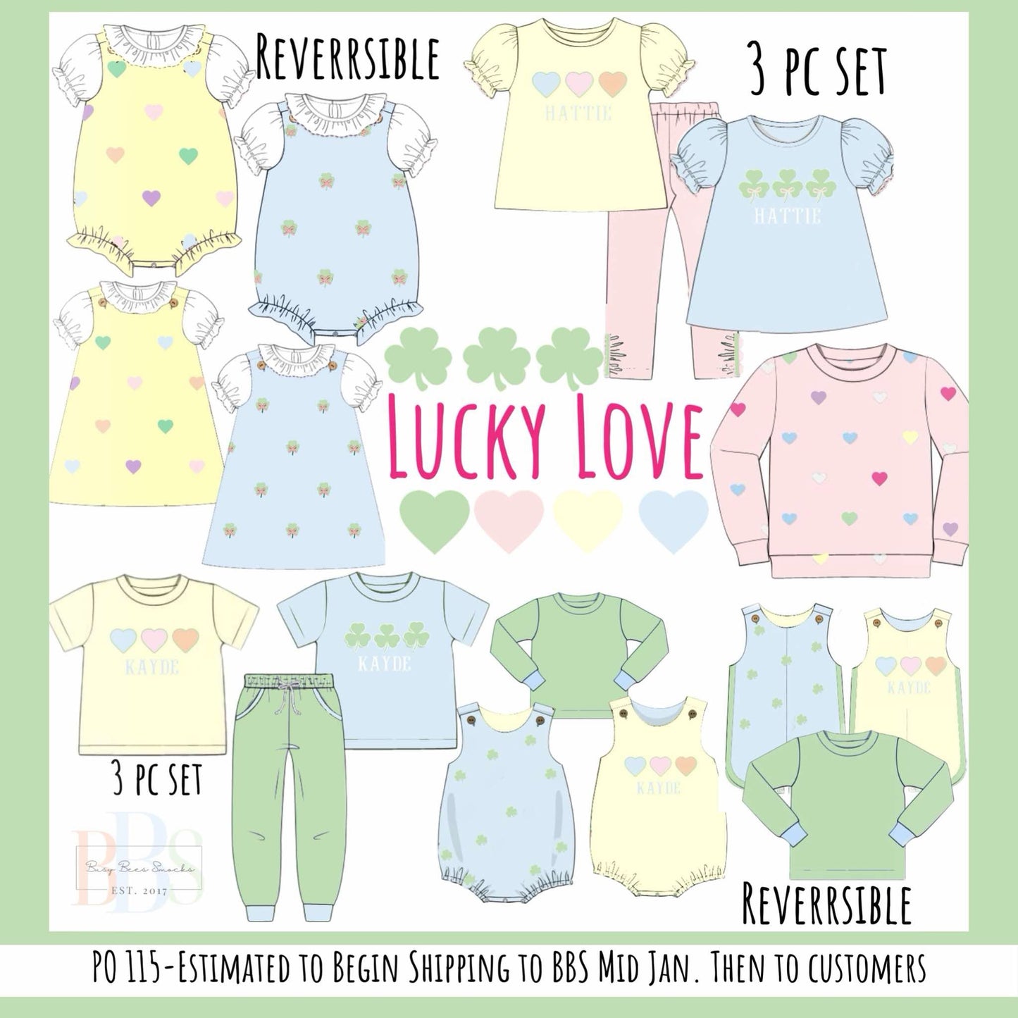 RTS: Lucky Love- Girls Knit 2pc Reversible Bubble