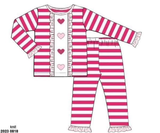 RTS: Valentine Lounge- Pink Stripe Girls 2pc Knit Set