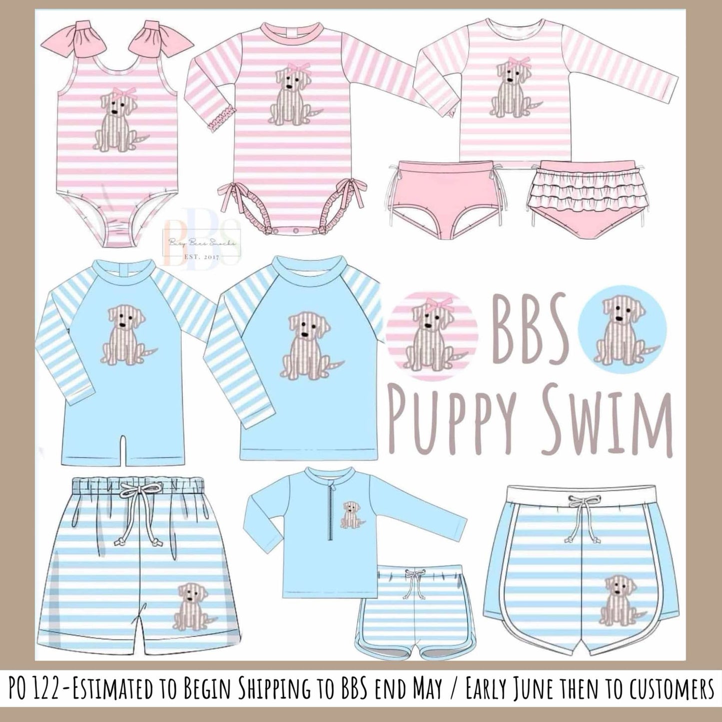 Pre Order 122: BBS Puppy- Girls 1pc Long Sleeve Rash Guard Swim