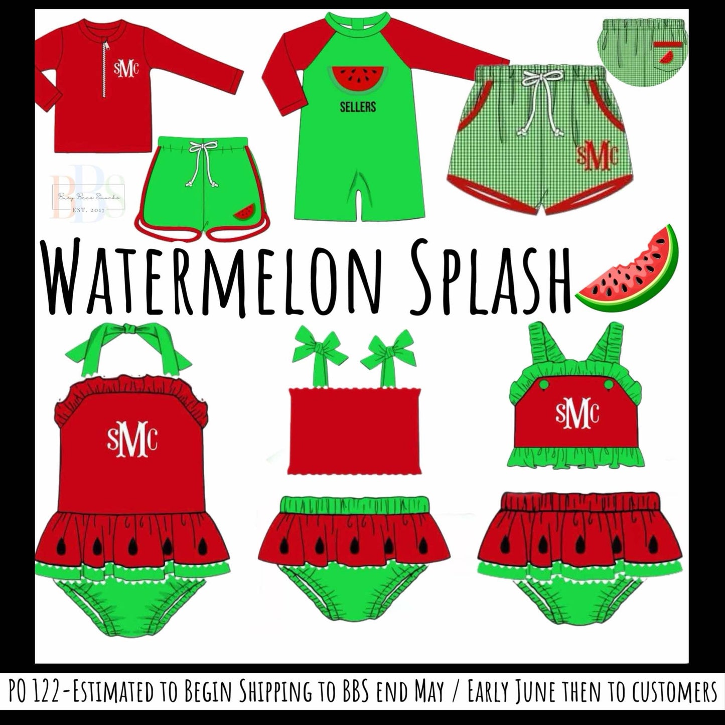 Pre Order 122: Watermelon Splash- Girls 2pc Ruffle Rash Guard Swim