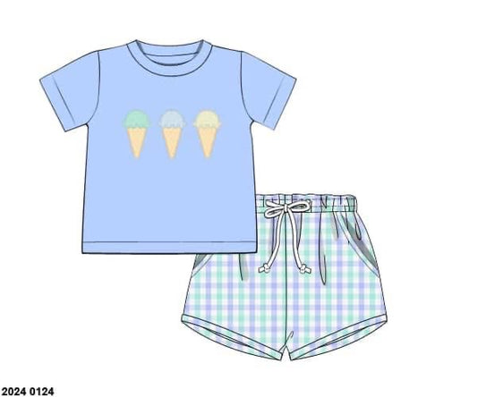 Pre Order 122: Ice Cream- Boys Woven Shortie Set