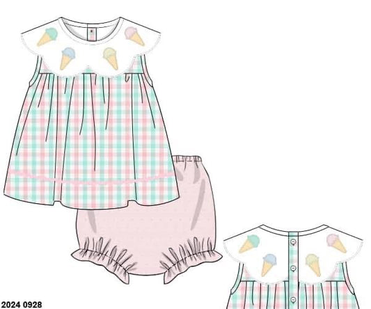 Pre Order 122: Ice Cream- Girls Woven Bloomer Set