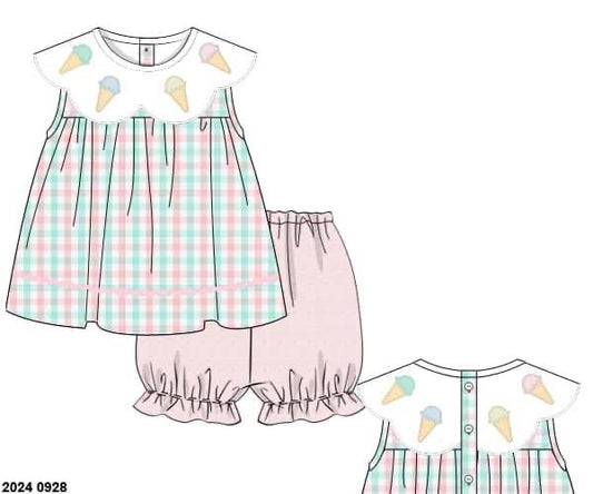 Pre Order 122: Ice Cream- Girls Woven Bubble Short Set